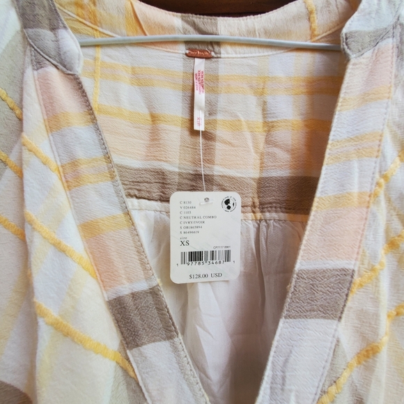 Free‎ people Agnes plaid Mini Dress Neutral Combo Women's XS - Picture 4 of 7
